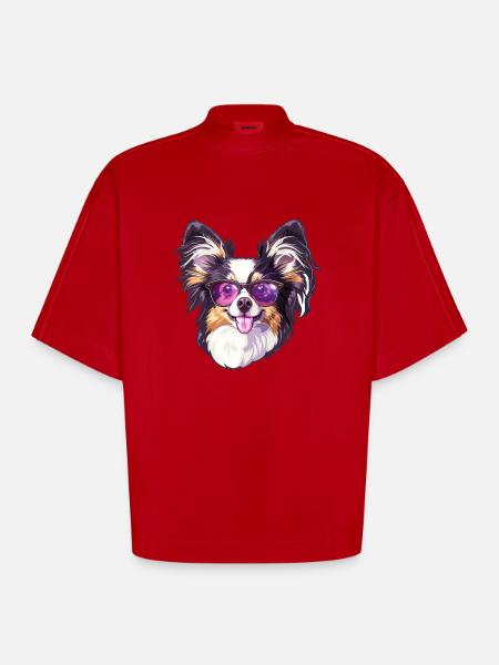 Continental Miniature Spaniel Papillon - Heavyweight Oversized Organic Boxy T-Shirt Made in EU - red