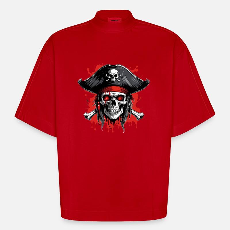 Piratenschädel mit Dreispitz und Blutspritzern - Heavyweight Oversized Organic Boxy T-Shirt Made in EU - Rot