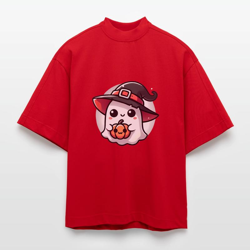 Süßer Halloween Geist mit Hexenhut Heavyweight Oversized Organic Boxy T-Shirt Made in EU