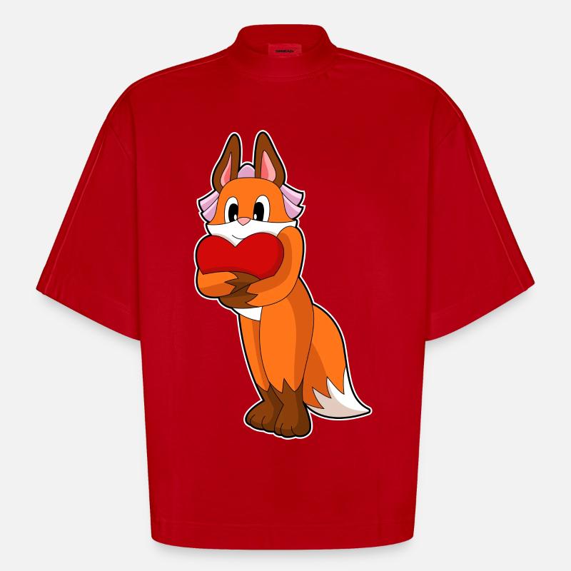 Mariage Fox Bride Heart - T-shirt bio épais oversize Boxy fabriqué en UE - rouge