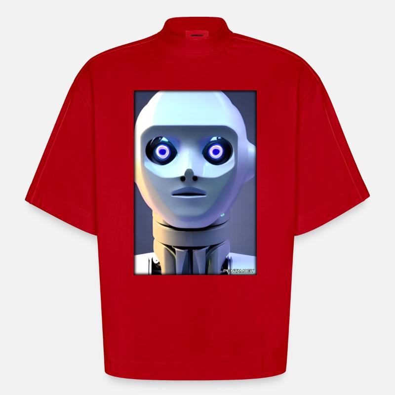 Robot Future Technology Science Android - T-shirt bio épais oversize Boxy fabriqué en UE - rouge