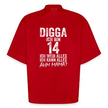 Digga ich bin 14 Ich Kann Alles 14. Geburtstag - Heavyweight Oversized Organic Boxy T-Shirt Made in EU - Rot - Vorne