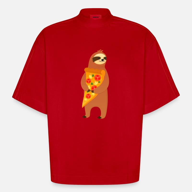 Sloth With Pizza Slice - Heavyweight Oversized Organic Boxy T-Shirt Made in EU - Rot