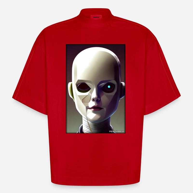 Robot Future Technology Science Android - T-shirt bio épais oversize Boxy fabriqué en UE - rouge
