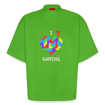 I love gaming! (Gift) - Heavyweight Oversized Organic Boxy T-Shirt Made in EU - Apple Neon - Front