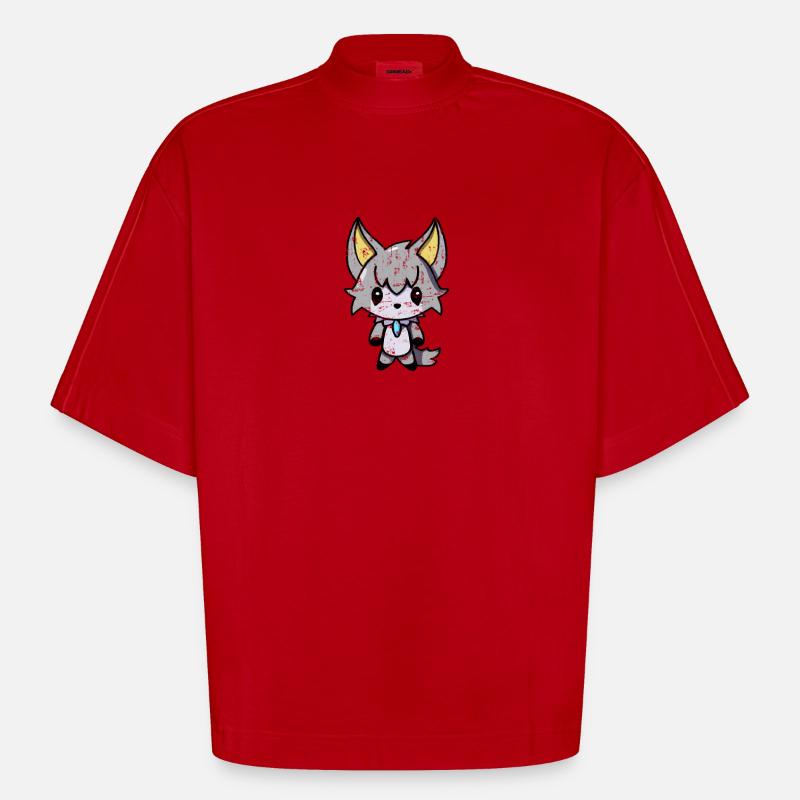 Wolf Wolfshund Vampir Emo - Heavyweight Oversized Organic Boxy T-Shirt Made in EU - Rot
