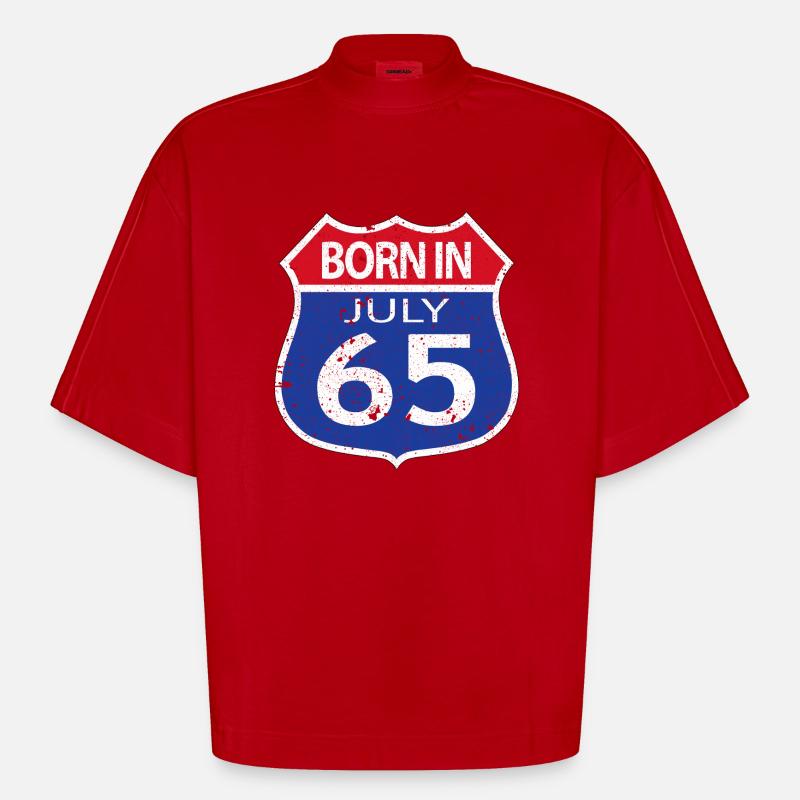 Born in July 1965 - Heavyweight Oversized Organic Boxy T-Shirt Made in EU - red