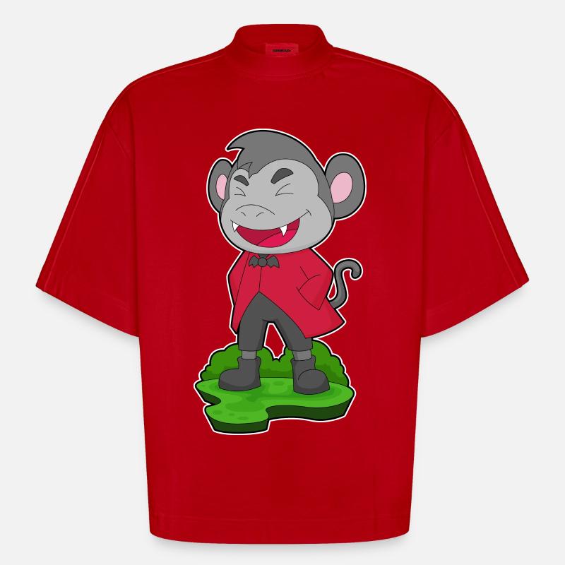 Monkey Halloween Vampire - Heavyweight Oversized Organic Boxy T-Shirt Made in EU - red