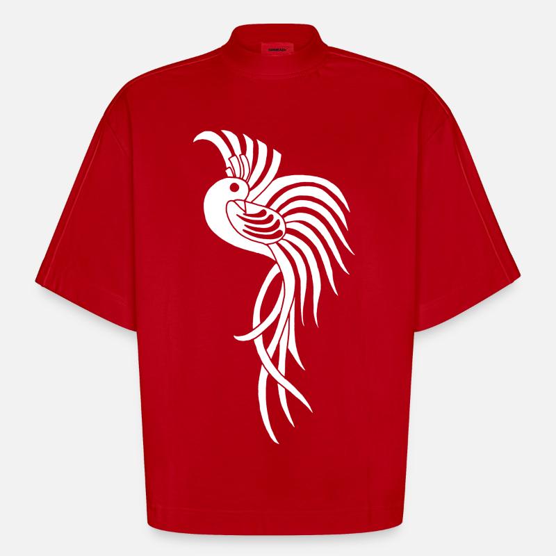 Oiseau de paradis blanc - T-shirt bio épais oversize Boxy fabriqué en UE - rouge