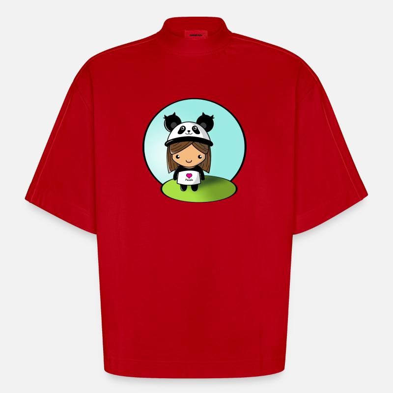 Panda-Mädchen! - Heavyweight Oversized Organic Boxy T-Shirt Made in EU - Rot