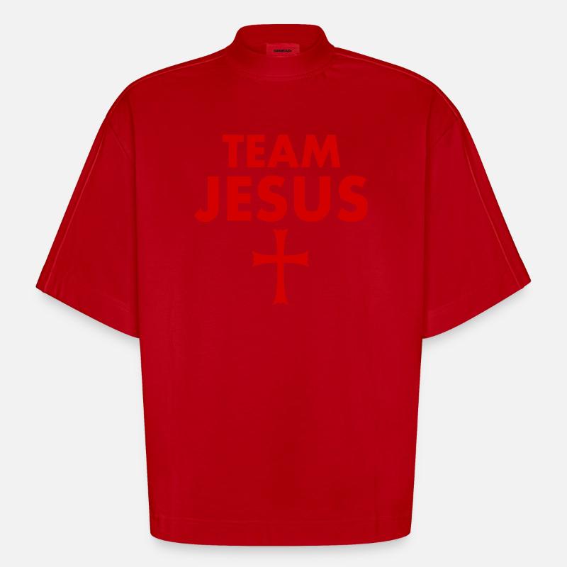 Croix de Jésus de l’équipe - T-shirt bio épais oversize Boxy fabriqué en UE - rouge