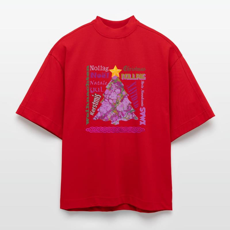 Noël multilingue E 230 T-shirt bio épais oversize Boxy fabriqué en UE