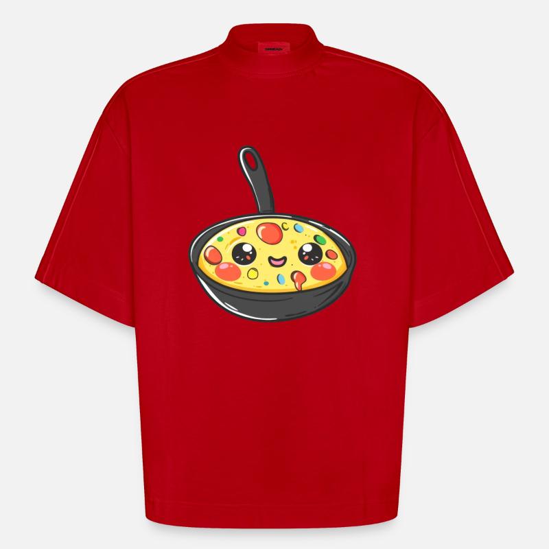 Cute Pan Scrambled Eggs Comic - Heavyweight Oversized Organic Boxy T-Shirt Made in EU - red
