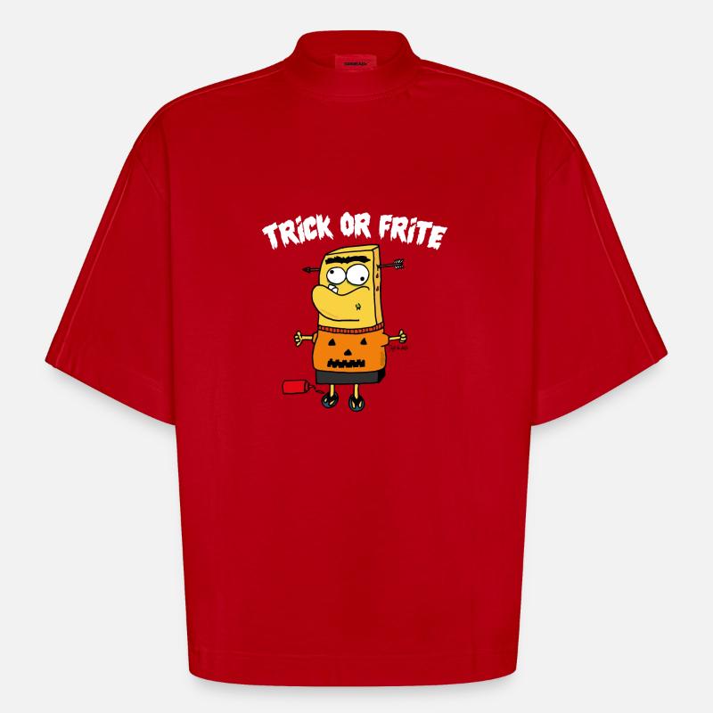 TRICK ODER POMMES WEISS - Heavyweight Oversized Organic Boxy T-Shirt Made in EU - Rot