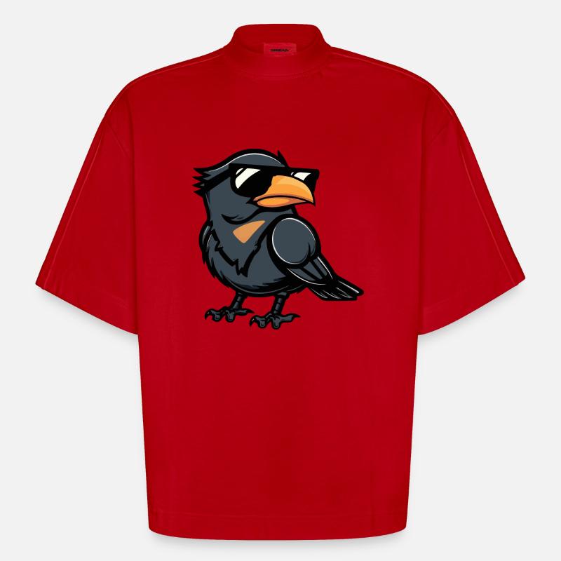 Rabe Krähe Comic Cool - Heavyweight Oversized Organic Boxy T-Shirt Made in EU - Rot