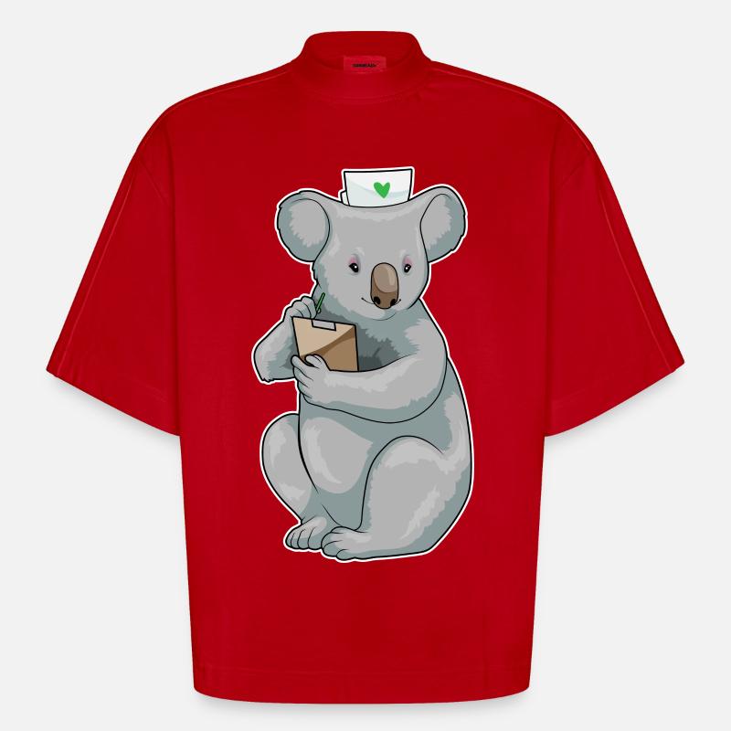 Bloc-notes Koala Nurse - T-shirt bio épais oversize Boxy fabriqué en UE - rouge
