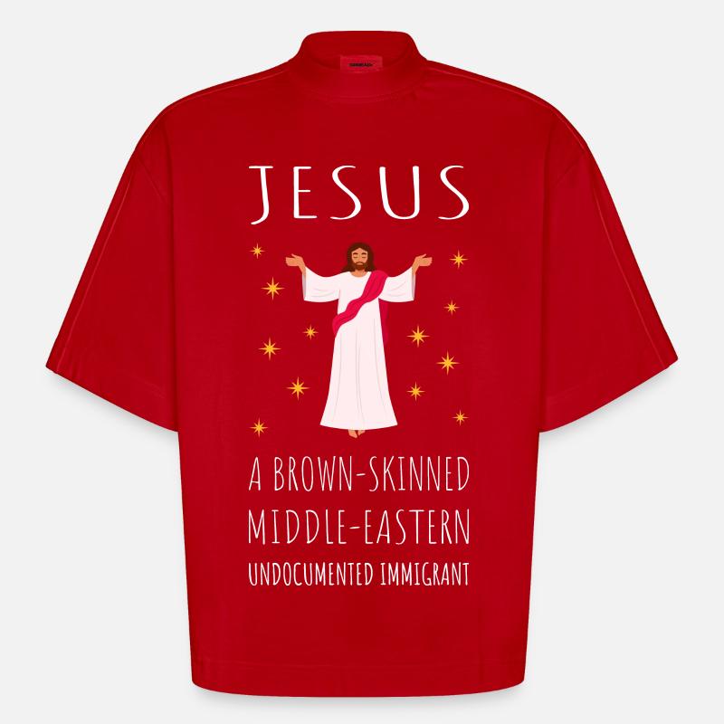 Jesus - A Brown-Skinned Middle-Eastern Immigrant - Heavyweight Oversized Organic Boxy T-Shirt Made in EU - red