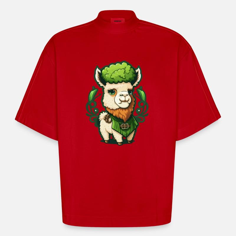 Süsses St Patricks Day Lama - Heavyweight Oversized Organic Boxy T-Shirt Made in EU - Rot