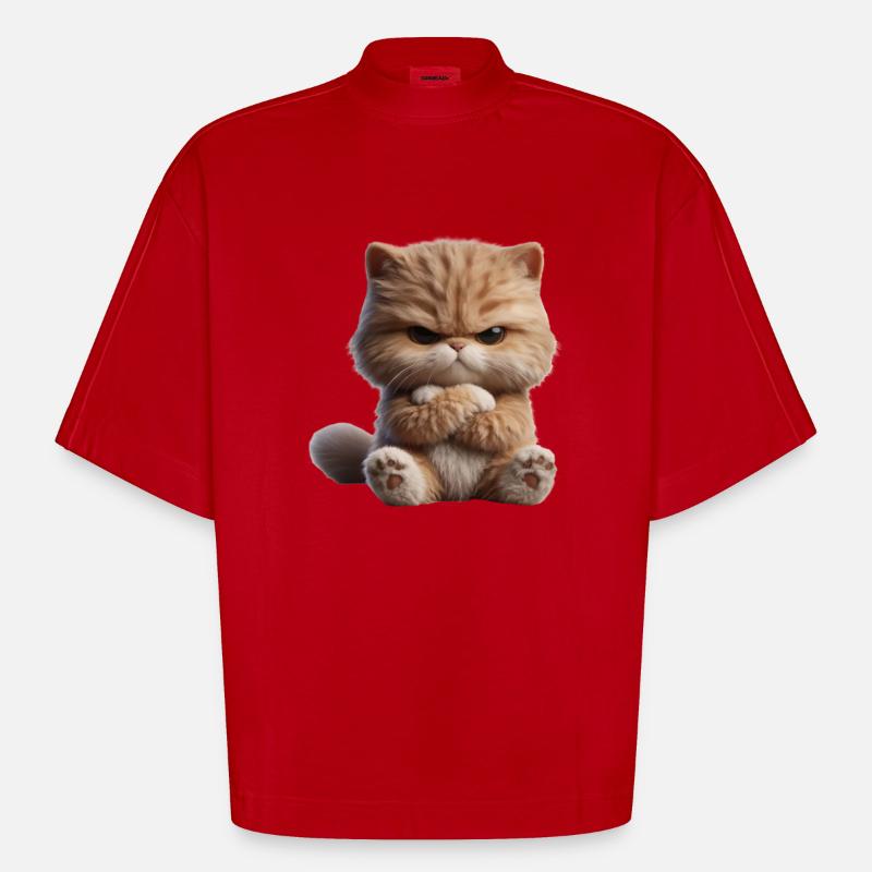 Chat Grim 1 - T-shirt bio épais oversize Boxy fabriqué en UE - rouge