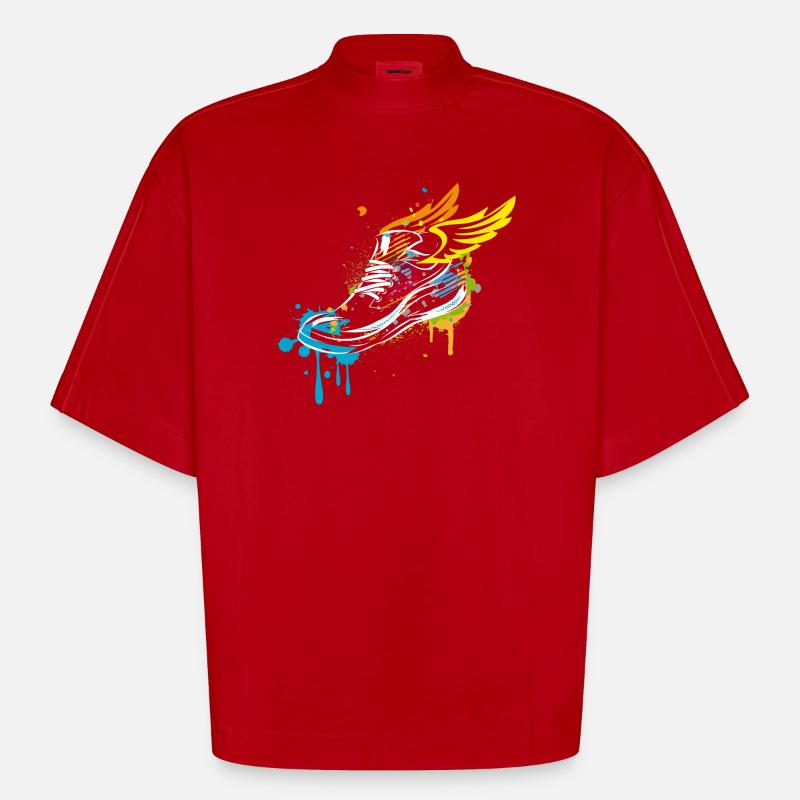 Sneaker graffiti with wings - Heavyweight Oversized Organic Boxy T-Shirt Made in EU - red