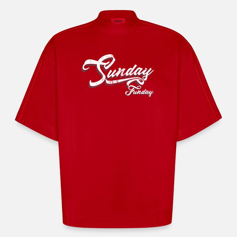 Sunday Funday Script Neon - Heavyweight Oversized Organic Boxy T-Shirt Made in EU - red