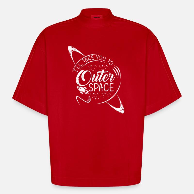 Space Space Rocket Weightless Planet - Heavyweight Oversized Organic Boxy T-Shirt Made in EU - red