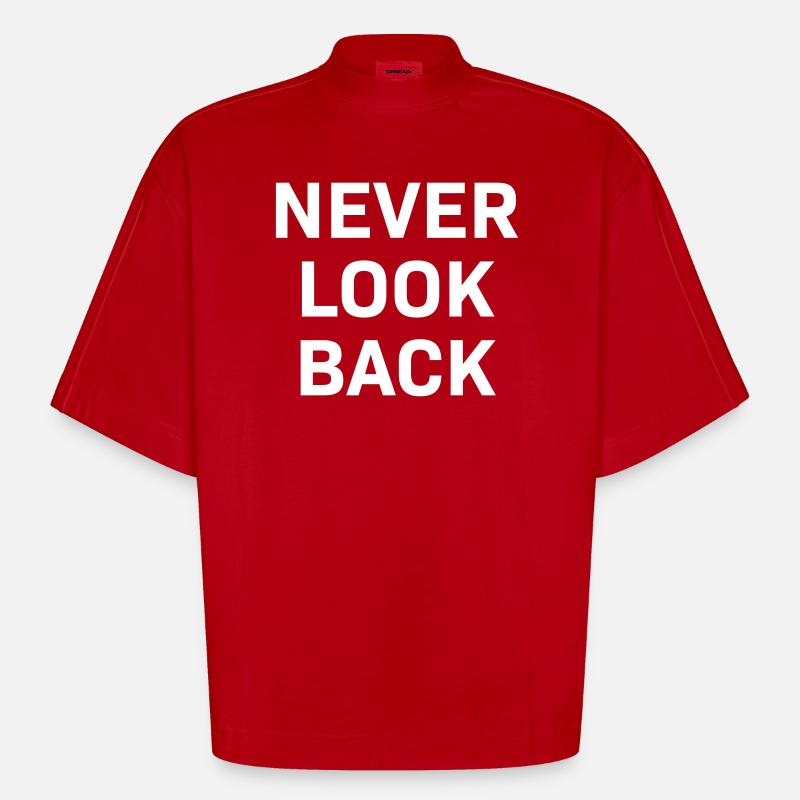 Never Look Back white - T-shirt bio épais oversize Boxy fabriqué en UE - rouge