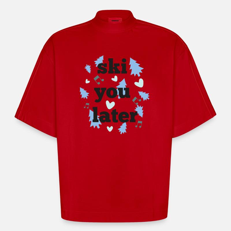 Ski plus tard - T-shirt bio épais oversize Boxy fabriqué en UE - rouge