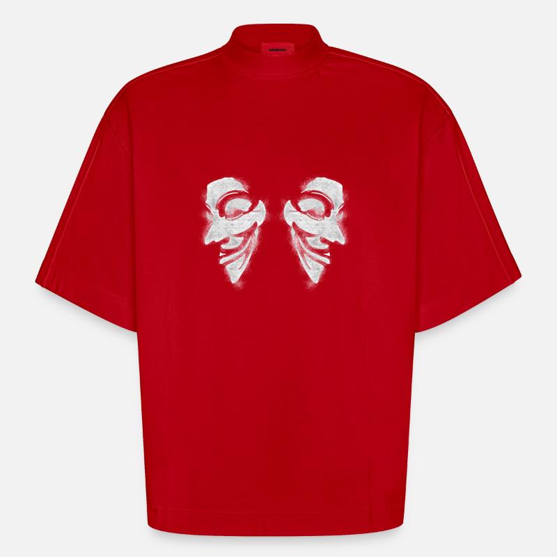 Anonymous v comme vendetta Double Head - T-shirt bio épais oversize Boxy fabriqué en UE - rouge