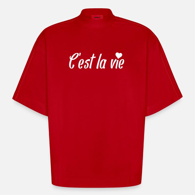 C’est la Vie Script mit Herz - Heavyweight Oversized Organic Boxy T-Shirt Made in EU - Rot