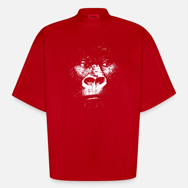 Expressionist Monkey Illustration, Gorilla - Heavyweight Oversized Organic Boxy T-Shirt Made in EU - red