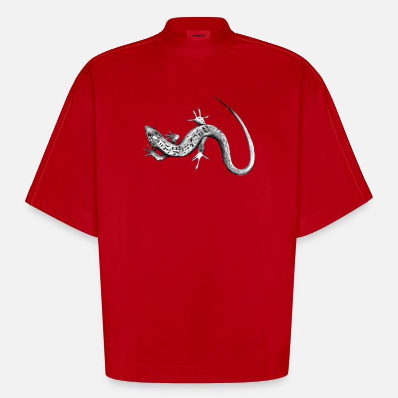 Gray Lizard Black and White Pattern - Heavyweight Oversized Organic Boxy T-Shirt Made in EU - red