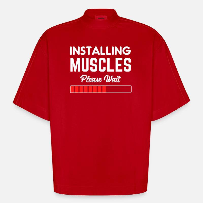 Installing Muscles Please Wait - T-shirt bio épais oversize Boxy fabriqué en UE - rouge
