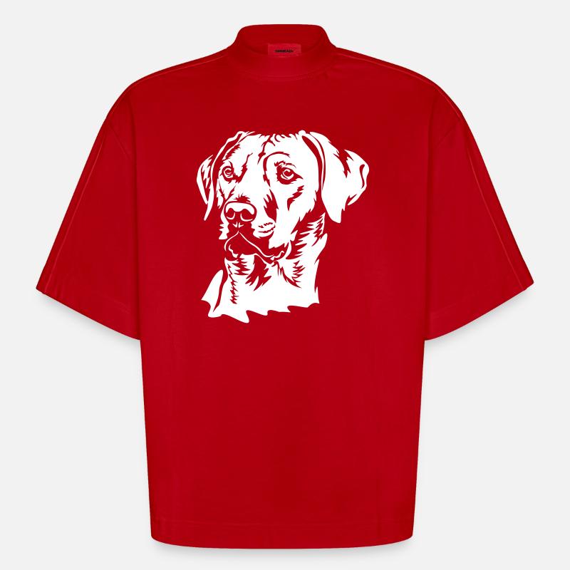 Rhodesian Ridgeback Kopf "Black Edition" - Heavyweight Oversized Organic Boxy T-Shirt Made in EU - Rot