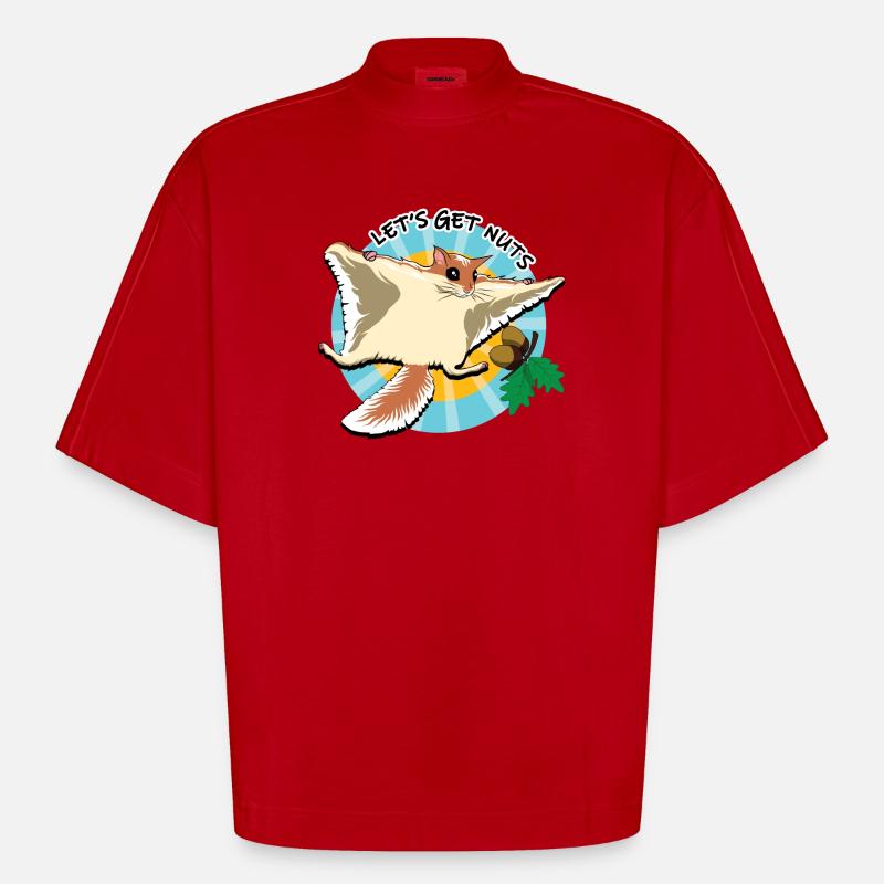 Fliegendes Eichhörnchen - Let es Get Nuts - Heavyweight Oversized Organic Boxy T-Shirt Made in EU - Rot