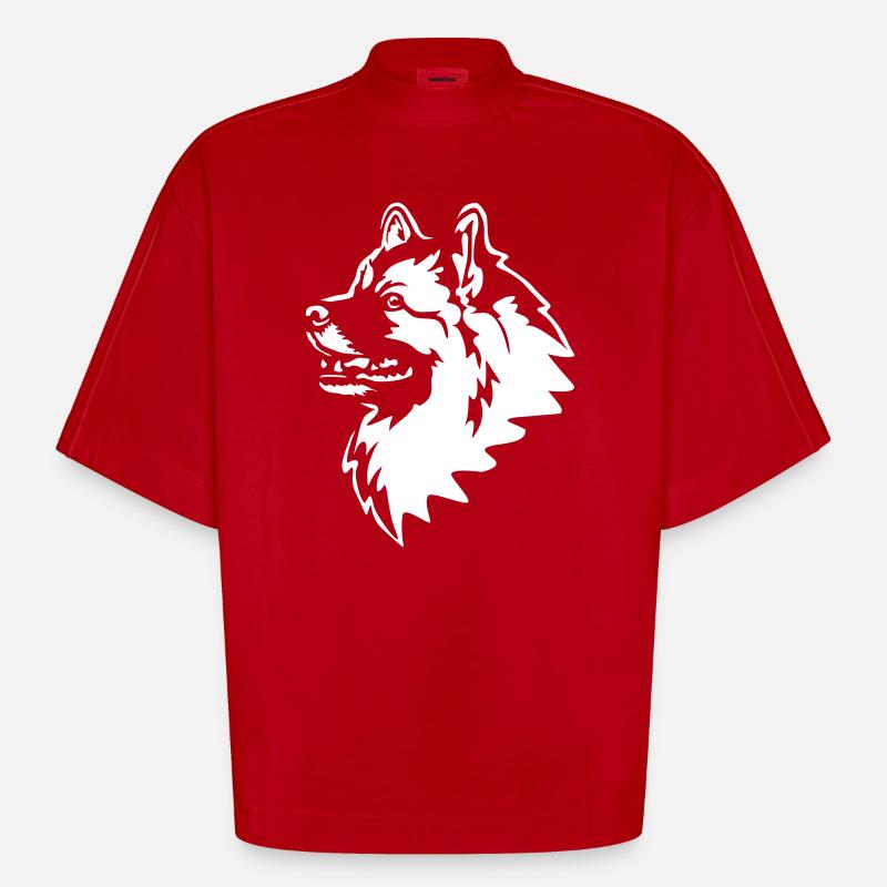 Wolfsspitz Head "Black Edition" - Heavyweight Oversized Organic Boxy T-Shirt Made in EU - red