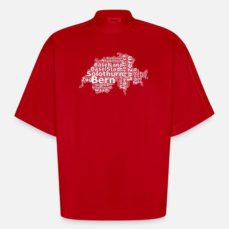 Suisse dialecte blanc - T-shirt bio épais oversize Boxy fabriqué en UE - rouge