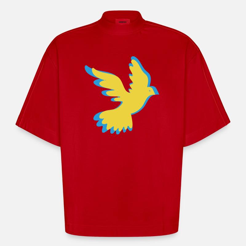 Ukraine Colombe de la Paix - T-shirt bio épais oversize Boxy fabriqué en UE - rouge