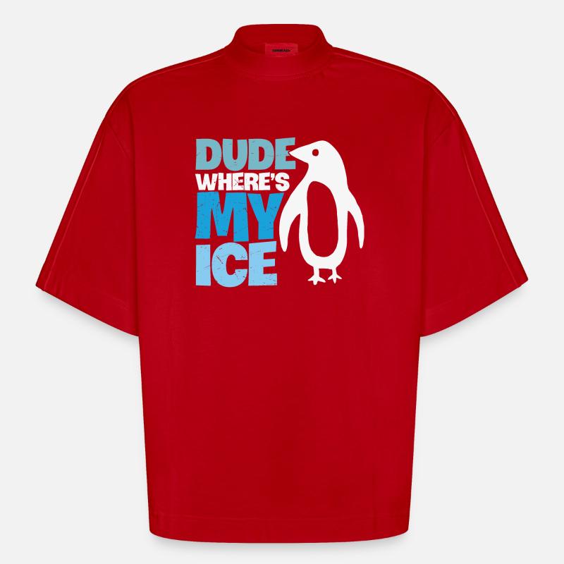 Penguin Global Warming Climate Change - Heavyweight Oversized Organic Boxy T-Shirt Made in EU - red