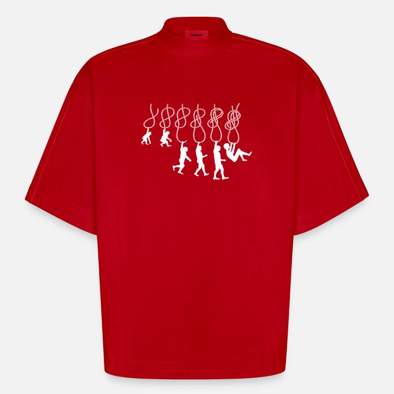 Evolution Klettern Kletterknoten Achter Knoten - Heavyweight Oversized Organic Boxy T-Shirt Made in EU - Rot