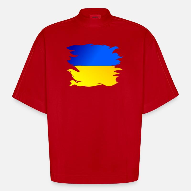 Drapeau de l’Ukraine Drapeau - T-shirt bio épais oversize Boxy fabriqué en UE - rouge