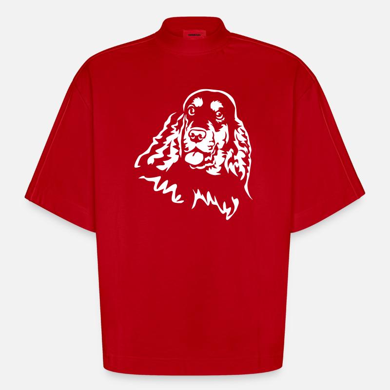 Cocker Spaniel Head « Black Edition » - T-shirt bio épais oversize Boxy fabriqué en UE - rouge