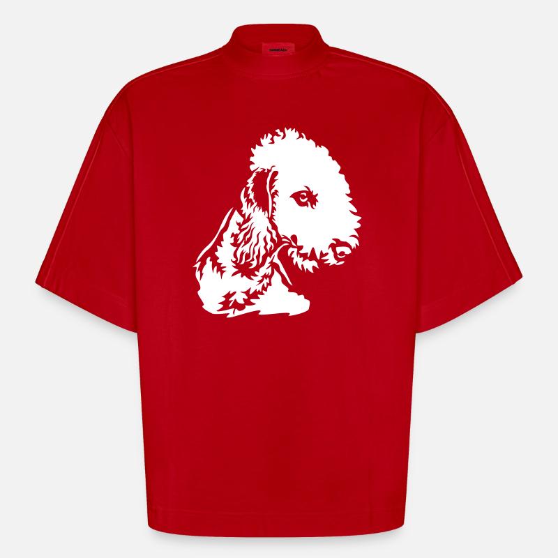Bedlington Terrier Head "Black Edition" - Heavyweight Oversized Organic Boxy T-Shirt Made in EU - red