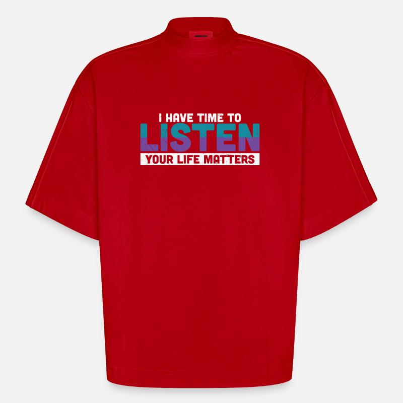 J’ai le temps d’écouter - T-shirt bio épais oversize Boxy fabriqué en UE - rouge