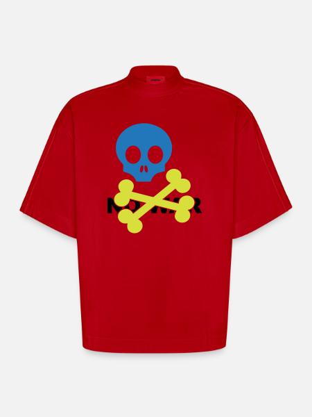 Neon Blue Skull and Crossbones - Heavyweight Oversized Organic Boxy T-Shirt Made in EU - red