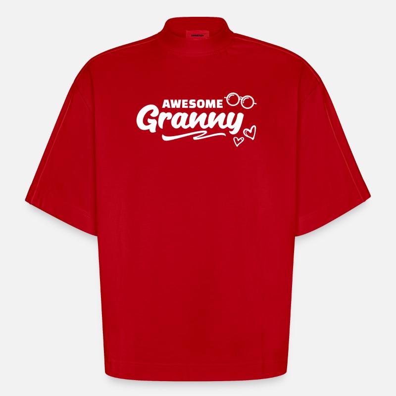 Cool Oma Statement Großmutter Großmama Brille - Heavyweight Oversized Organic Boxy T-Shirt Made in EU - Rot