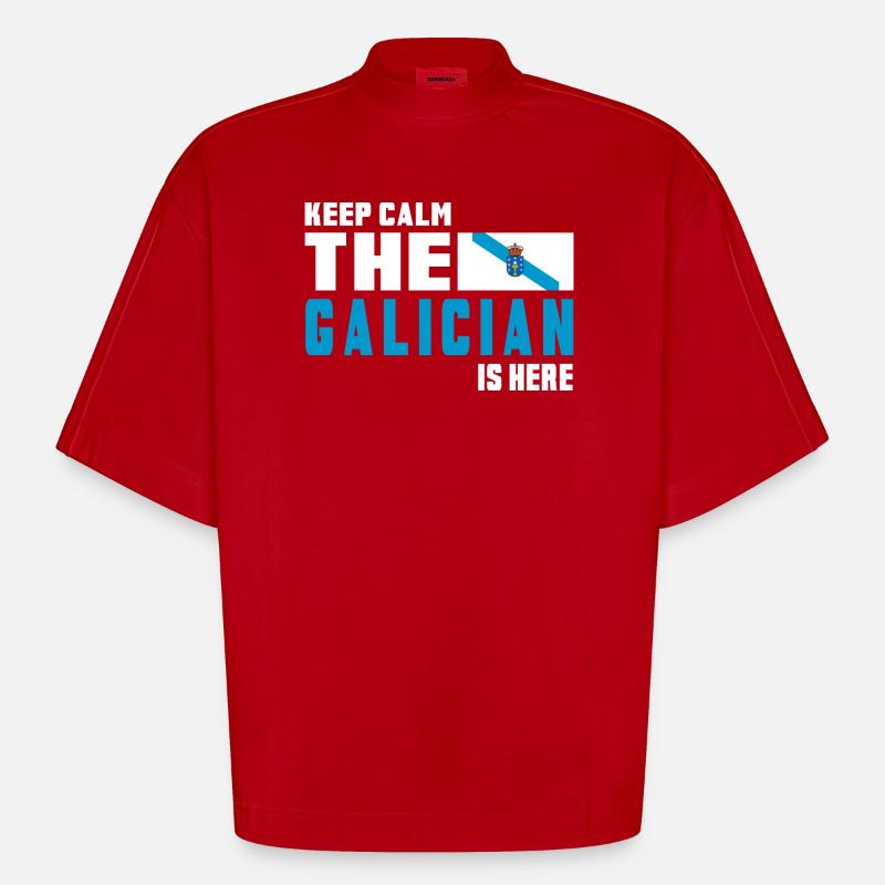 Drapeaux de Galice Keep Calm - T-shirt bio épais oversize Boxy fabriqué en UE - rouge