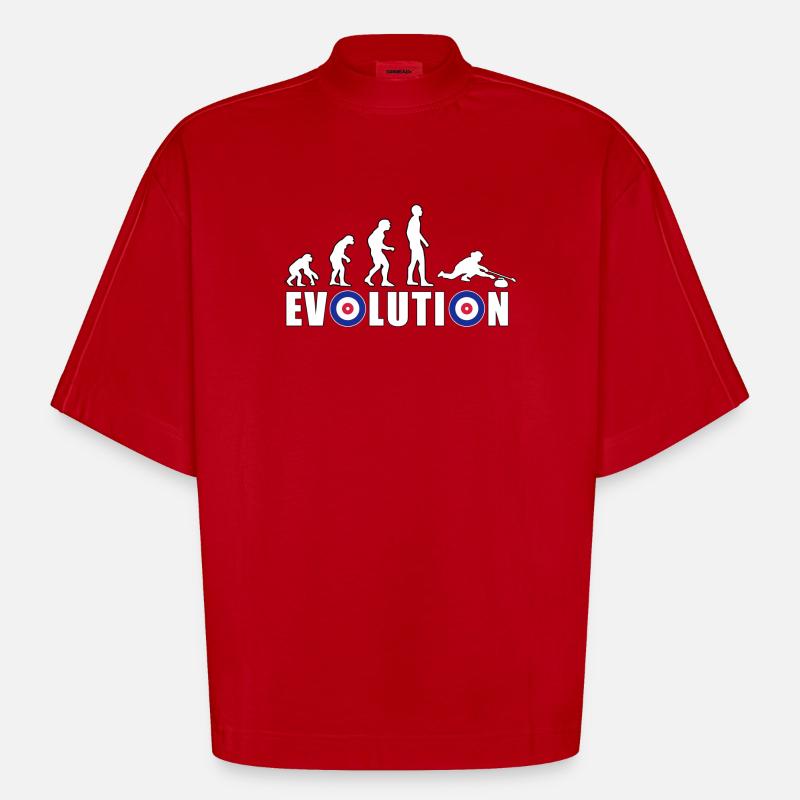 EVOLUTION CURLING Curling Gift Winter - Heavyweight Oversized Organic Boxy T-Shirt Made in EU - red