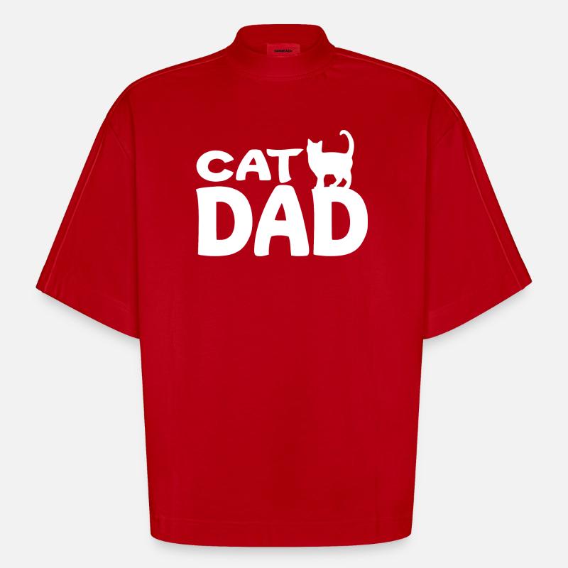 Daddy Cat Silhouette White - Heavyweight Oversized Organic Boxy T-Shirt Made in EU - Rot