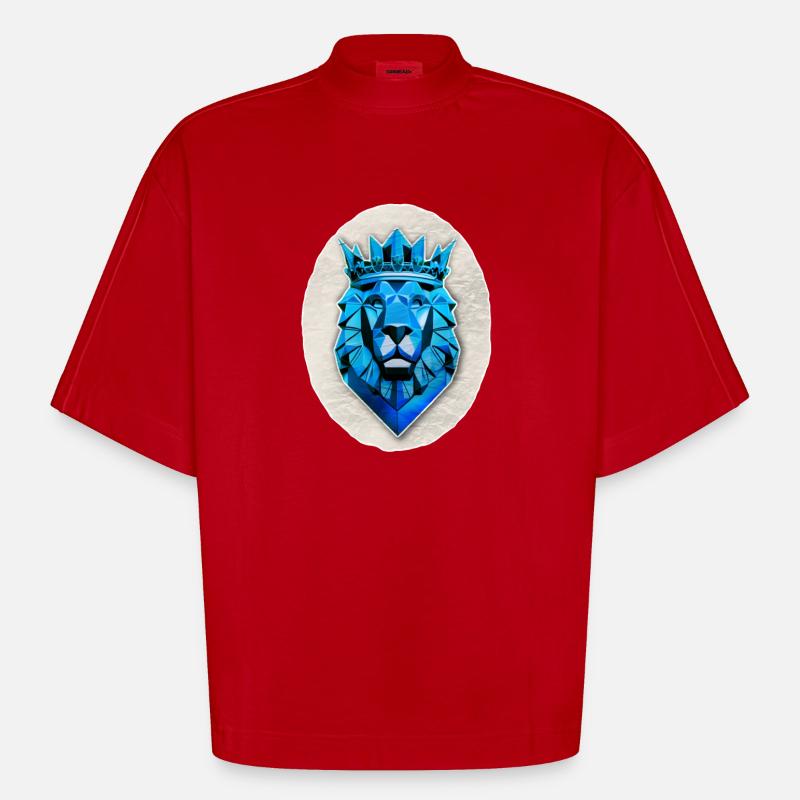 Blauer geometrischer Löwe - Polygon - Heavyweight Oversized Organic Boxy T-Shirt Made in EU - Rot